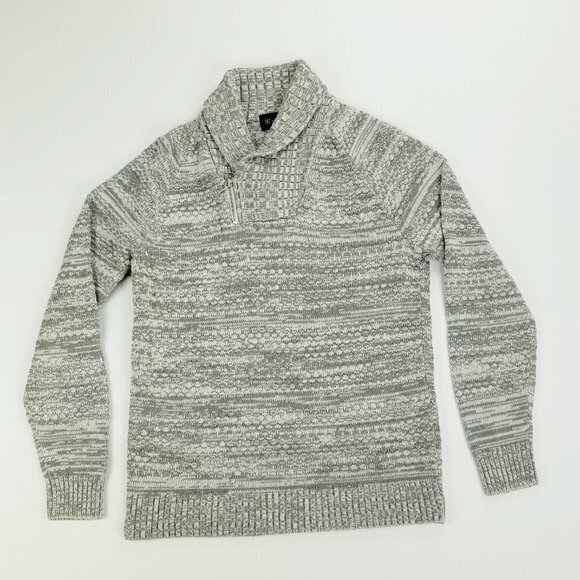 Inc Size Small Gray White Pattern V Neck Side Zip High Neck Long Sleeve Sweater - Picture 1 of 7